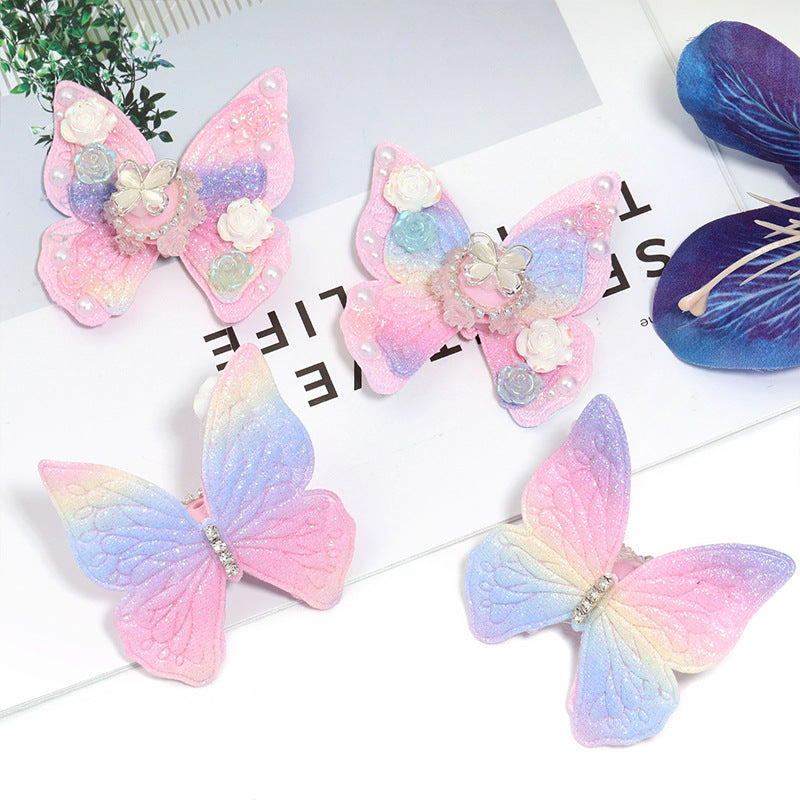 Wholesale 5PCS/Pack Rose Camellia Gradient Wings Butterfly Beads Heavy DIY Cute Pen Mobile Phone Chain Accessories