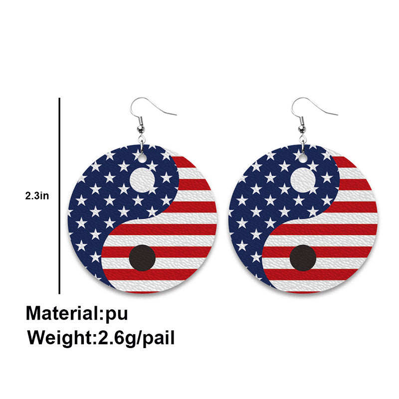 Wholesale 3 Pairs/pack Peace Standard American Independence Day Smiling Leather Earrings
