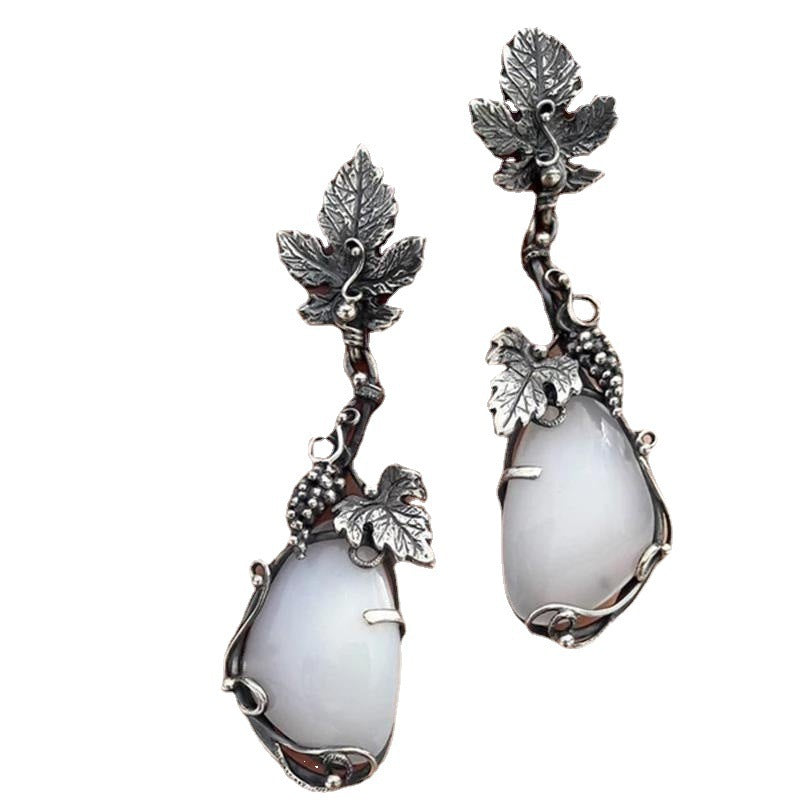 Wholesale Metal Grapevine Leaf Inlaid Drop Shaped Opal Alloy Earrings