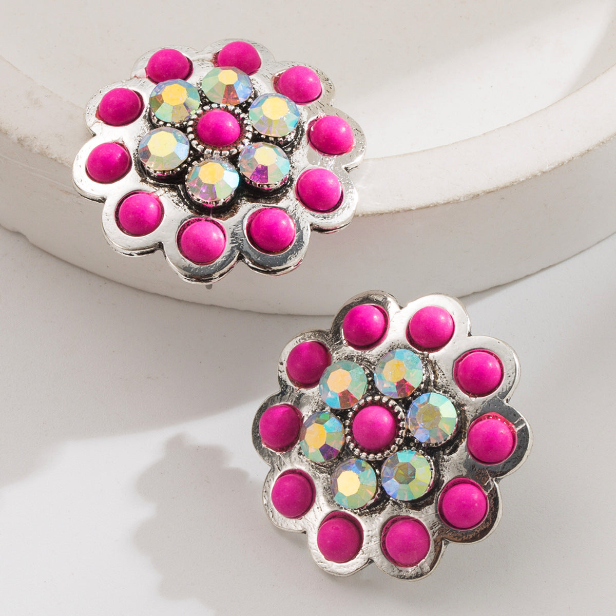 Wholesale Western style turquoise earrings vintage diamond turquoise flower earrings