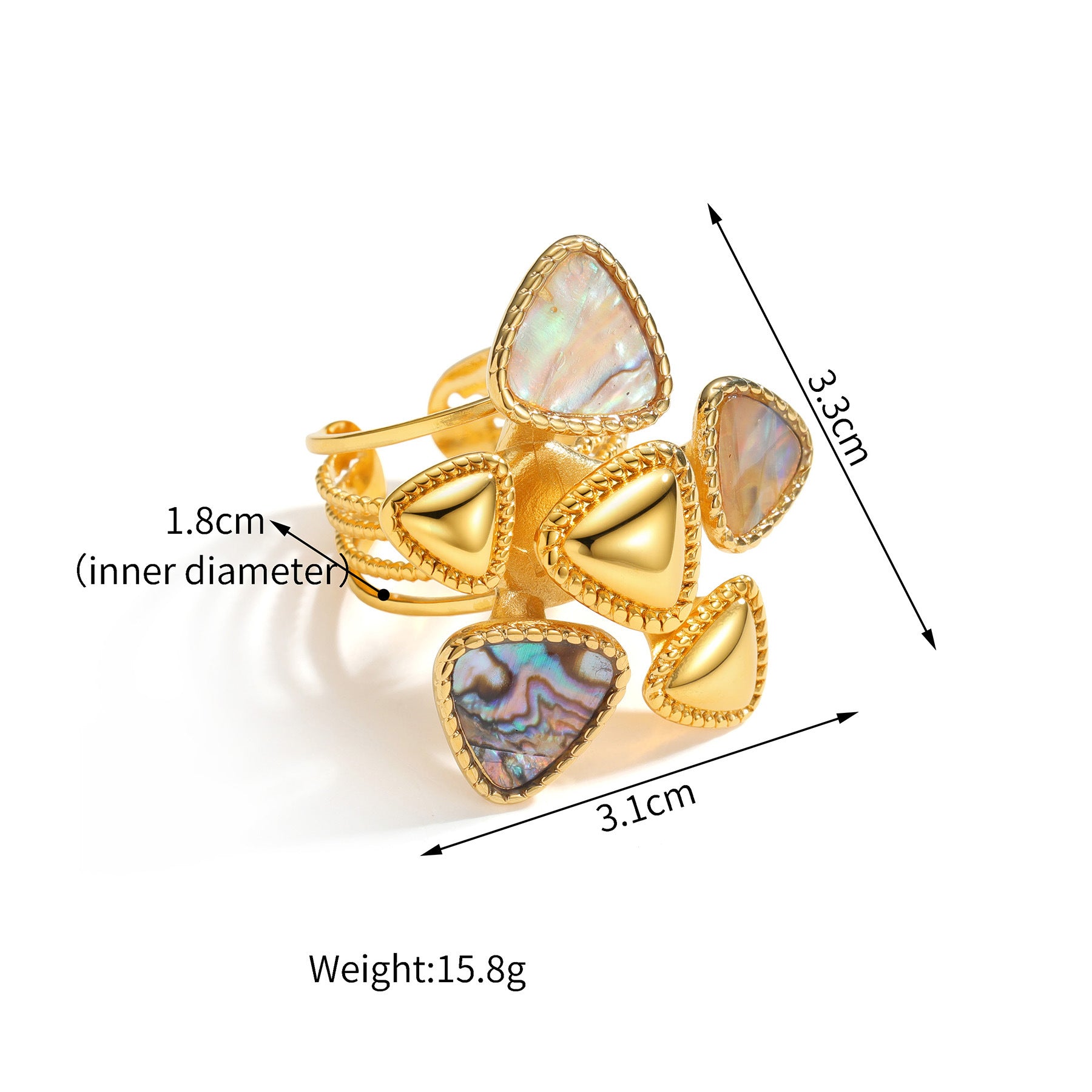 Wholesale Geometric Triangle Abalone Shell Ring For Women Stainless Steel Minimalist Chic Jewelry Accessory