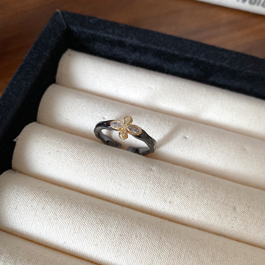 Wholesale Diamond Hollow Heart Crown Gothic Style Open Ring