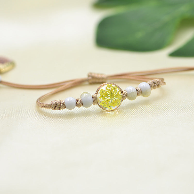 Wholesale Ceramic Glass Ball Dried Flower Plant Real Flower Woven Bracelet
