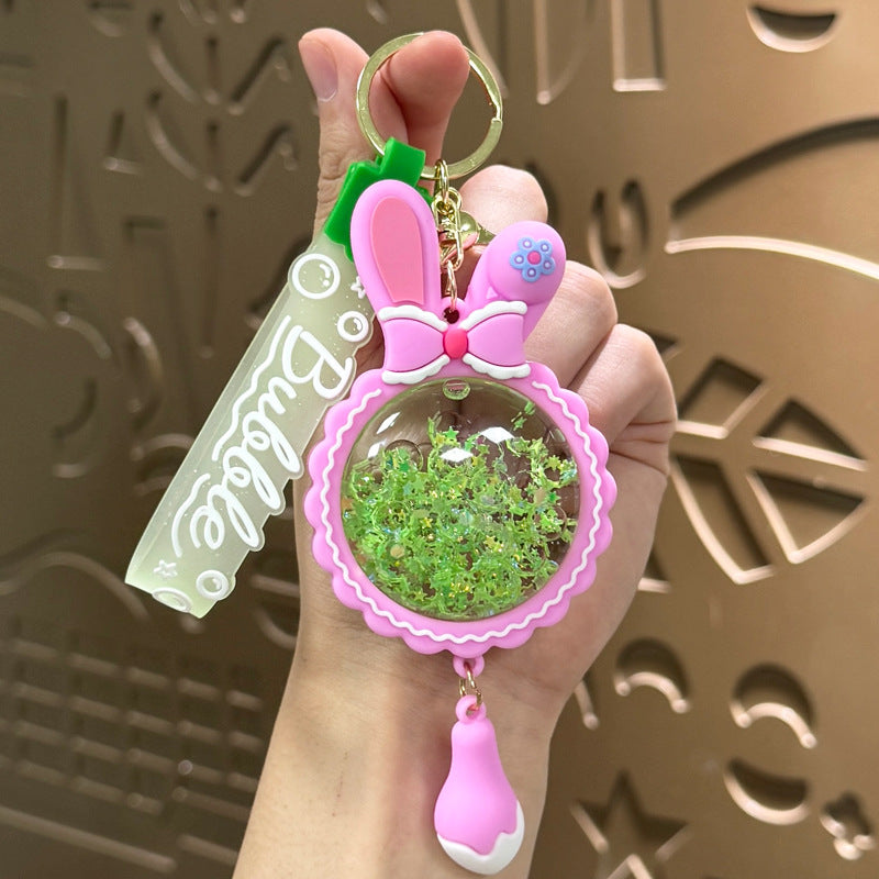 Wholesale Acrylic Liquid Sand Bunny Ear Keychain