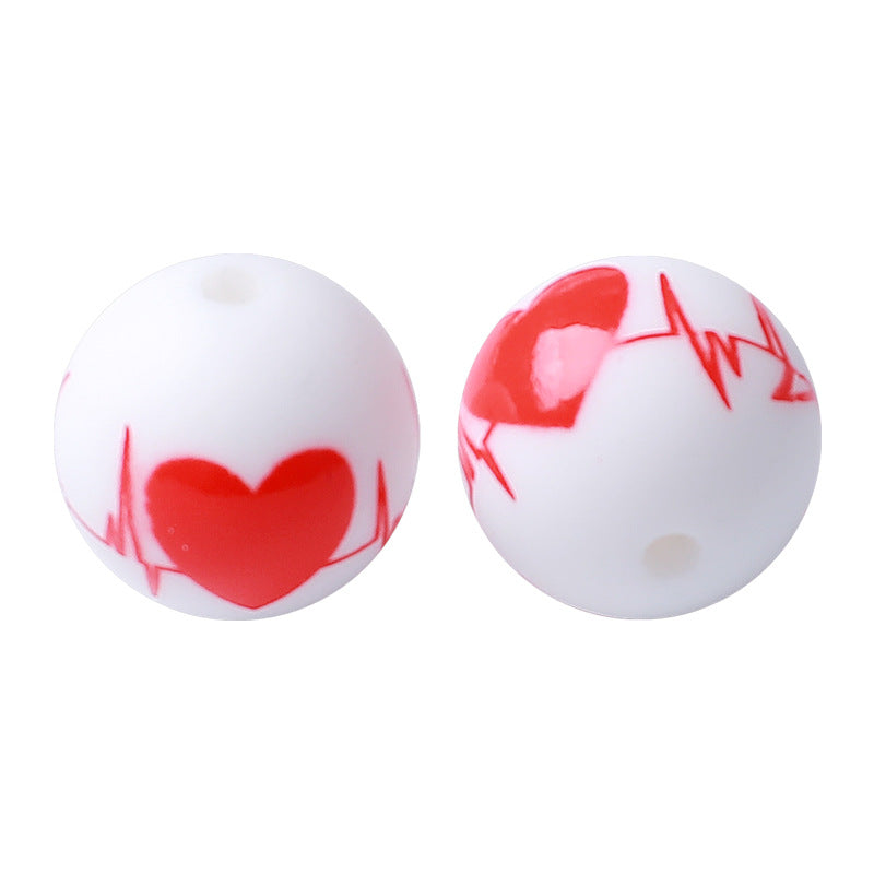 Wholesale 100PCS 15mm Printed Valentine's Day Silicone Beads
