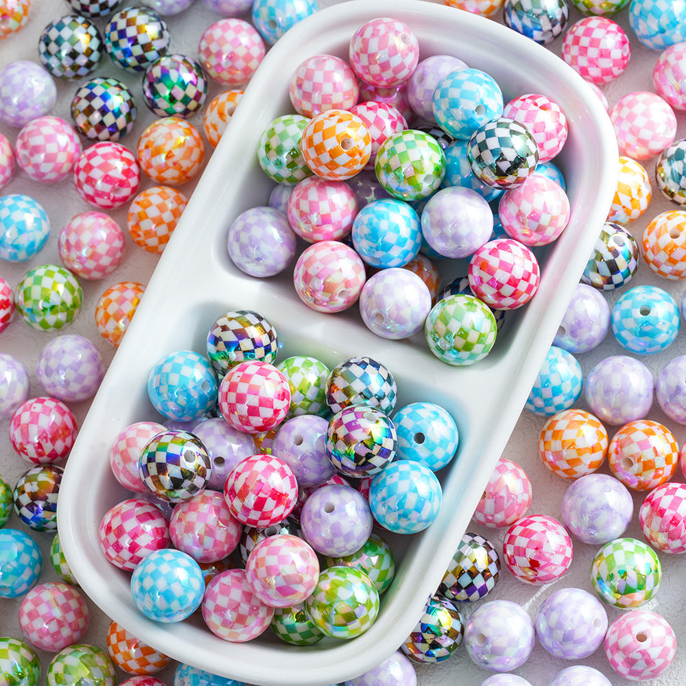 Wholesale 10pcs 16mm Uv-Plated Color Checkerboard Square Beads
