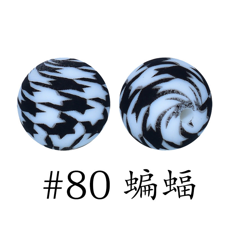 Wholesale 50pcs 16mm Print Silicone Beads Colorful Silicone Water Transfer Beads