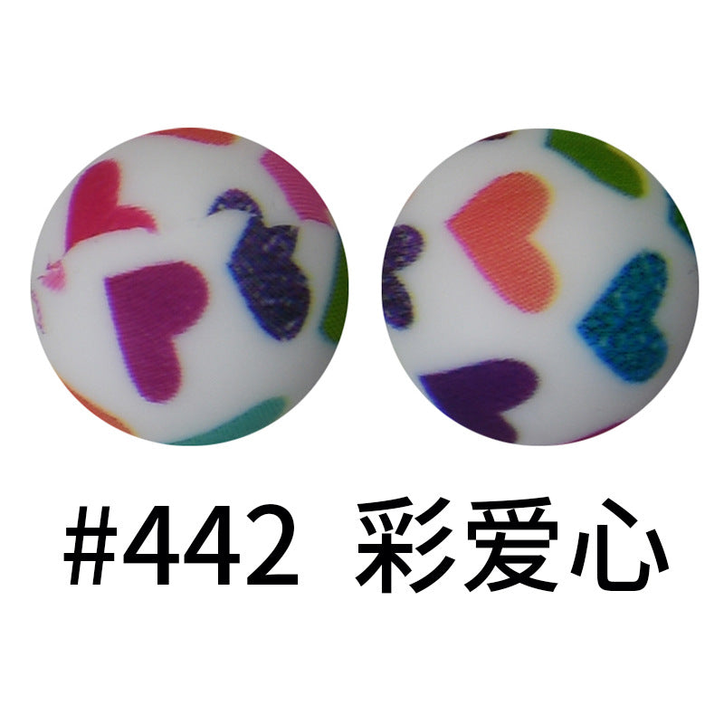 Wholesale 50pcs 16mm Print Silicone Beads Colorful Silicone Water Transfer Beads