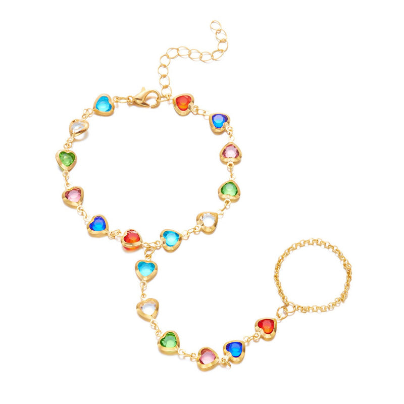 Wholesale heart adjustable connected finger bracelet