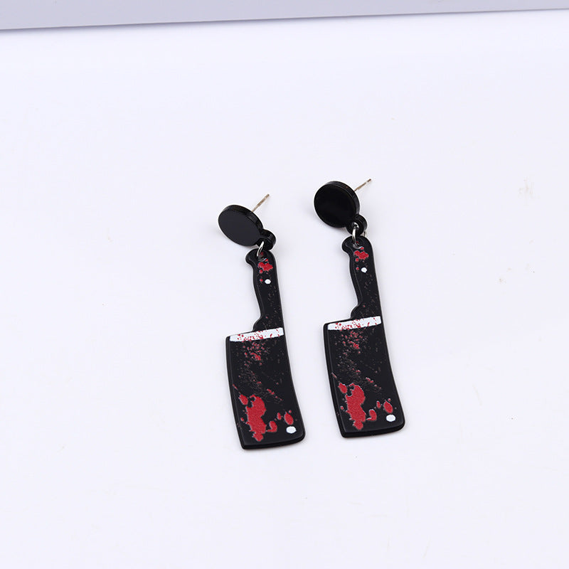 Wholesale Halloween Acrylic Print Blood Knife Earrings