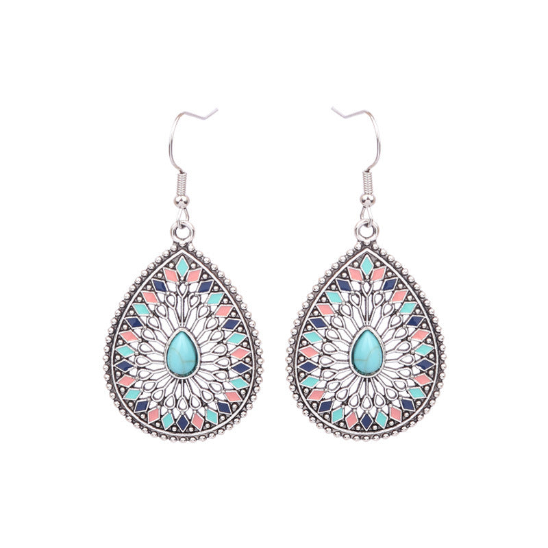 Wholesale Retro Tassel Hollow Alloy Oil Dripping Earrings Set