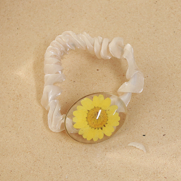 Wholesale 6pcs Real Flower Epoxy Organza Hair Tie