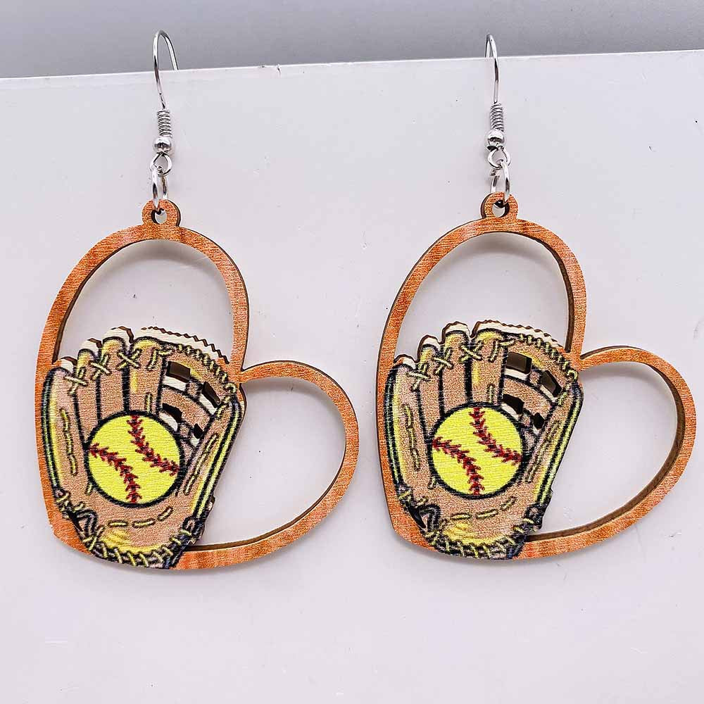 Wholesale Baseball Basketball Football Volleyball Retro Wooden Earrings