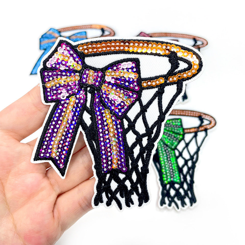 Wholesale Polyester Iron On Embroidered Patch Bowknot Basketball Design For Shoes Hats