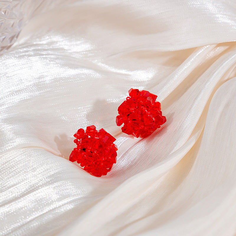 Wholesale Spring and summer colorful flower earrings handmade crystal beaded braided long earrings