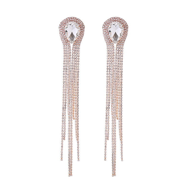 Wholesale Long Alloy Glass Diamond Drop Shape Earrings