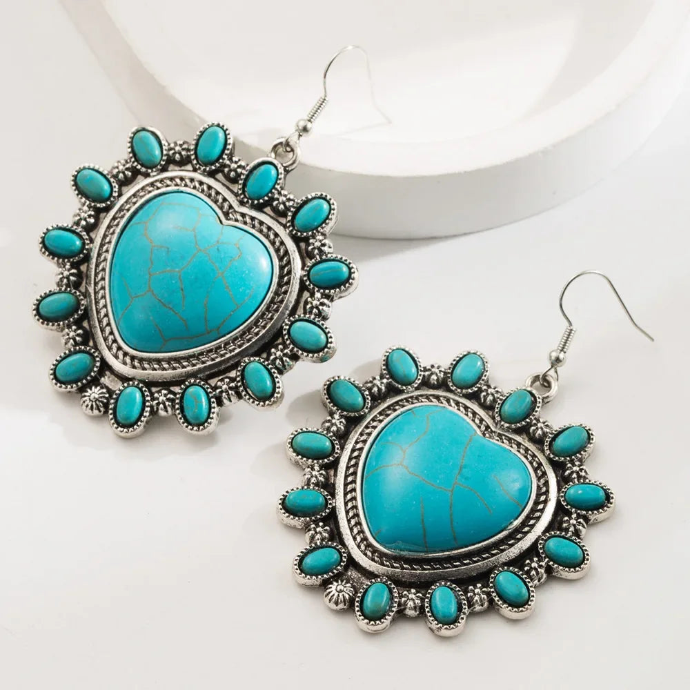 Wholesale Turquoise Heart Retro Ethnic Style Earrings