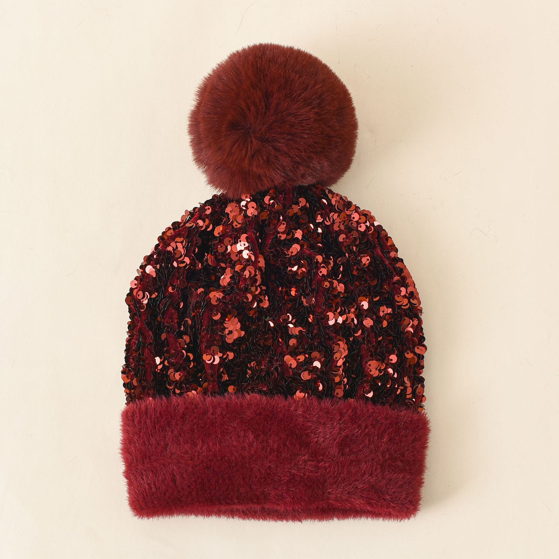 Wholesale Autumn/Winter Sequined Pom Knitted Wool Hat