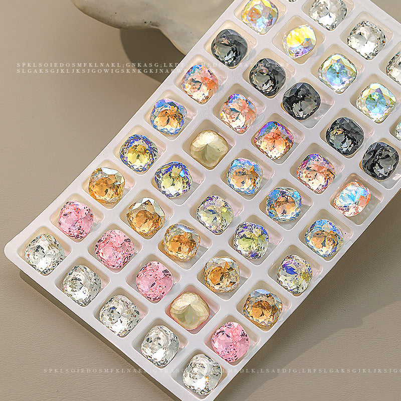 Wholesale flash pointed bottom drill magic fat square drill crystal drill ice through nail art decorative drill