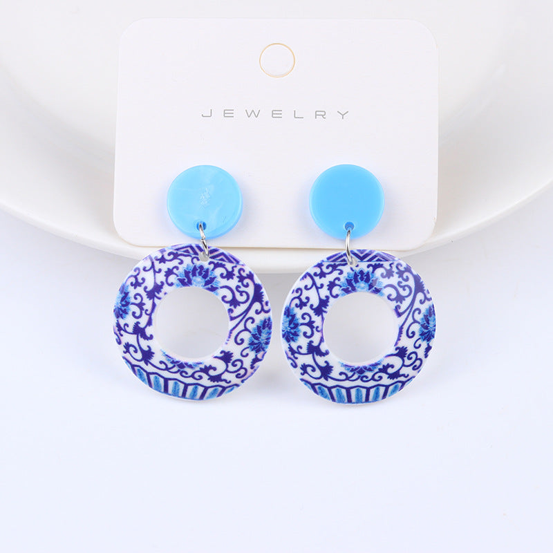 Wholesale Vintage Blue and White Porcelain Fragments Acrylic Earrings