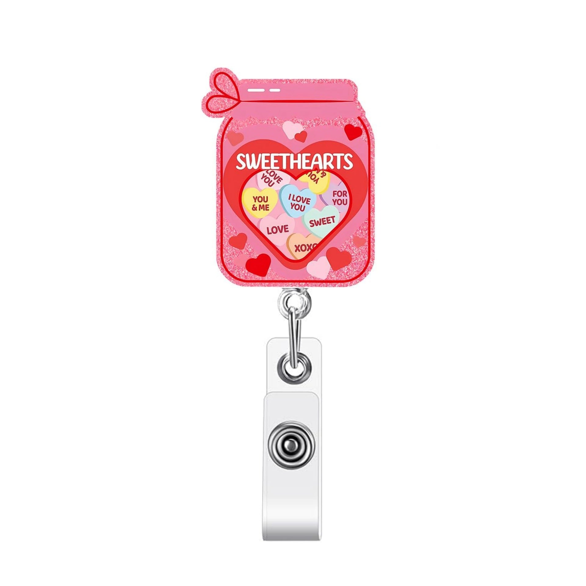 Wholesale romantic heart-shaped acrylic retractable  Badge Reels
