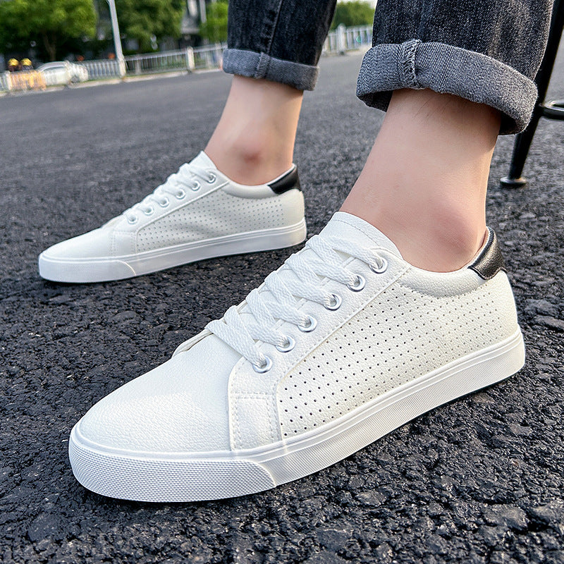 Wholesale Mesh Leather Shoes Lace-up Flat-soled Sports Student Sneakers