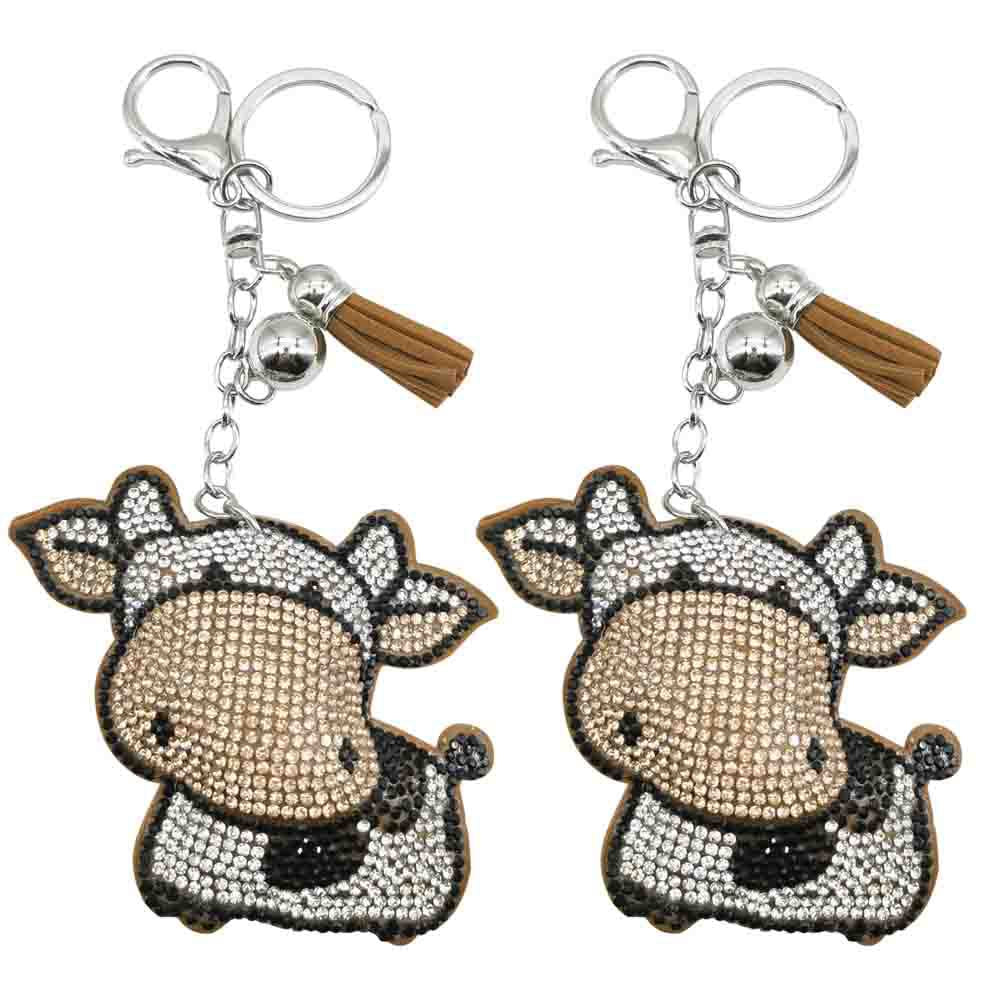 Wholesale 4pcs Creative Cartoon Diamond-encrusted Cow Keychain
