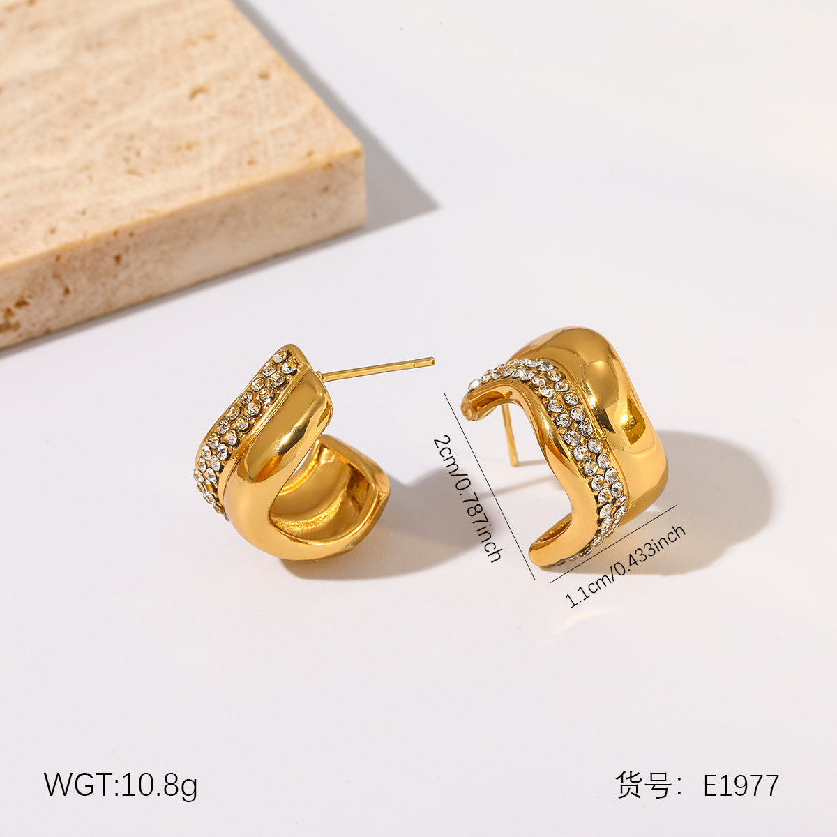 Wholesale Stainless steel diamond-studded earrings for women,  gold-colored