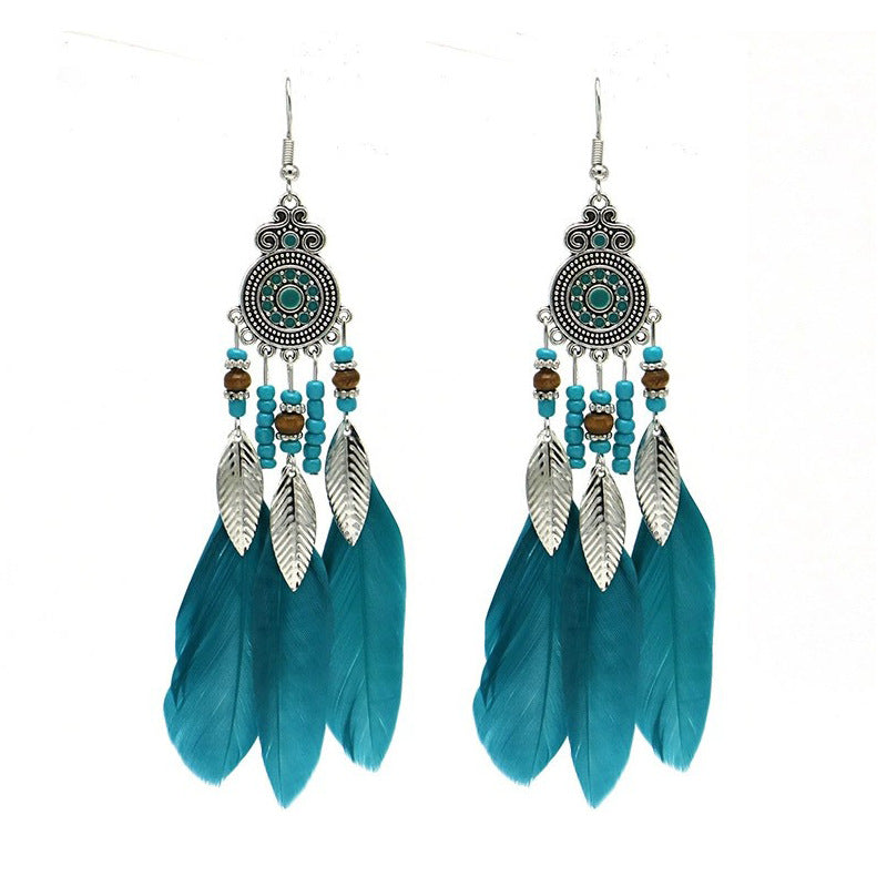 Wholesale Bohemian Feather Vintage Tassel Earrings