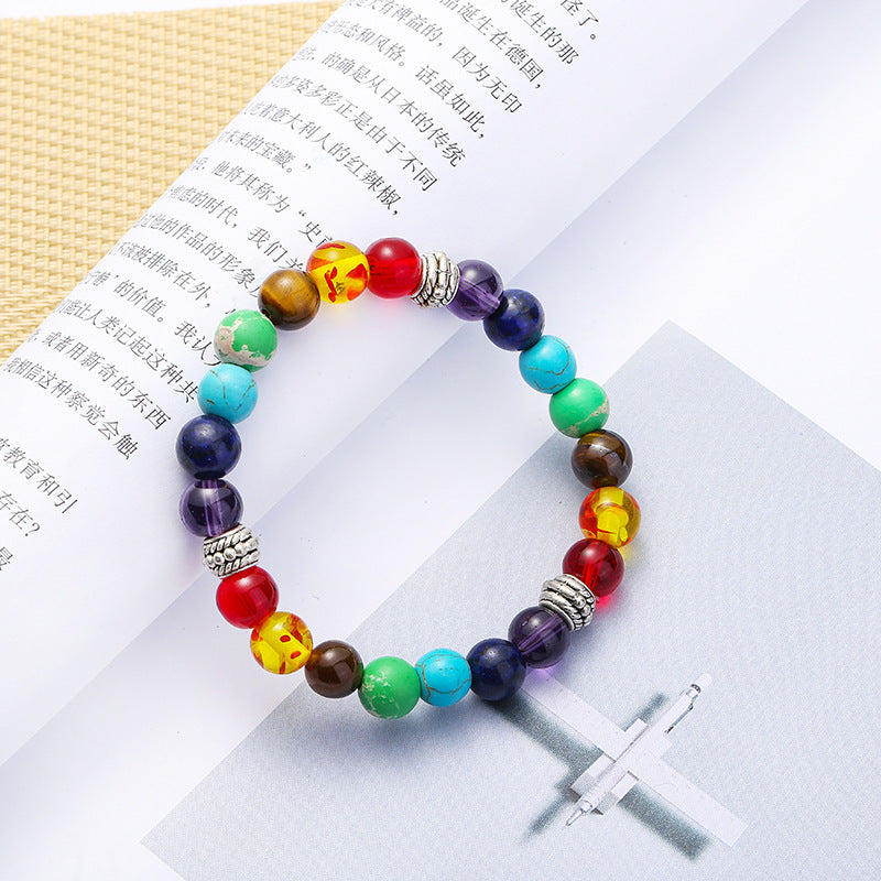 Wholesale Yoga Natural Stone Handmade Beaded Men's Colorful Bracelet