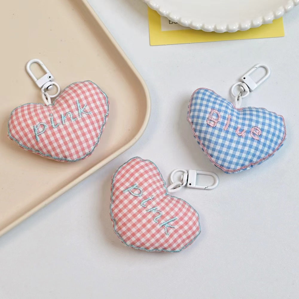 Wholesale Cute cotton three-dimensional plaid love key chain schoolbag  bag accessories