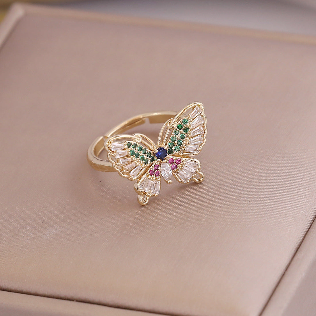Wholesale Copper 18K Gold Multicolor Zircon Butterfly Ring