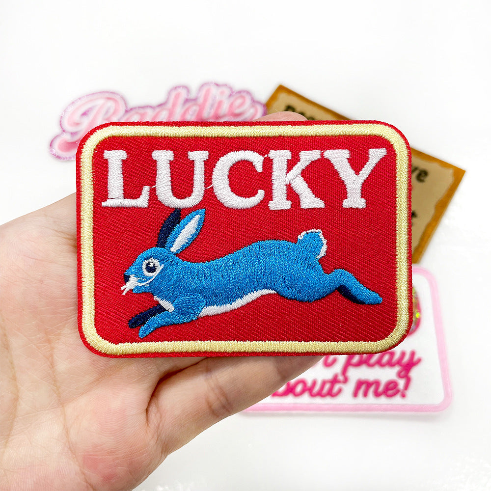 Wholesale Lucky Rabbit Themed Iron On Embroidered Patch Mixed Letters Fashion Accessory For Shoes Hats Boutique Gift