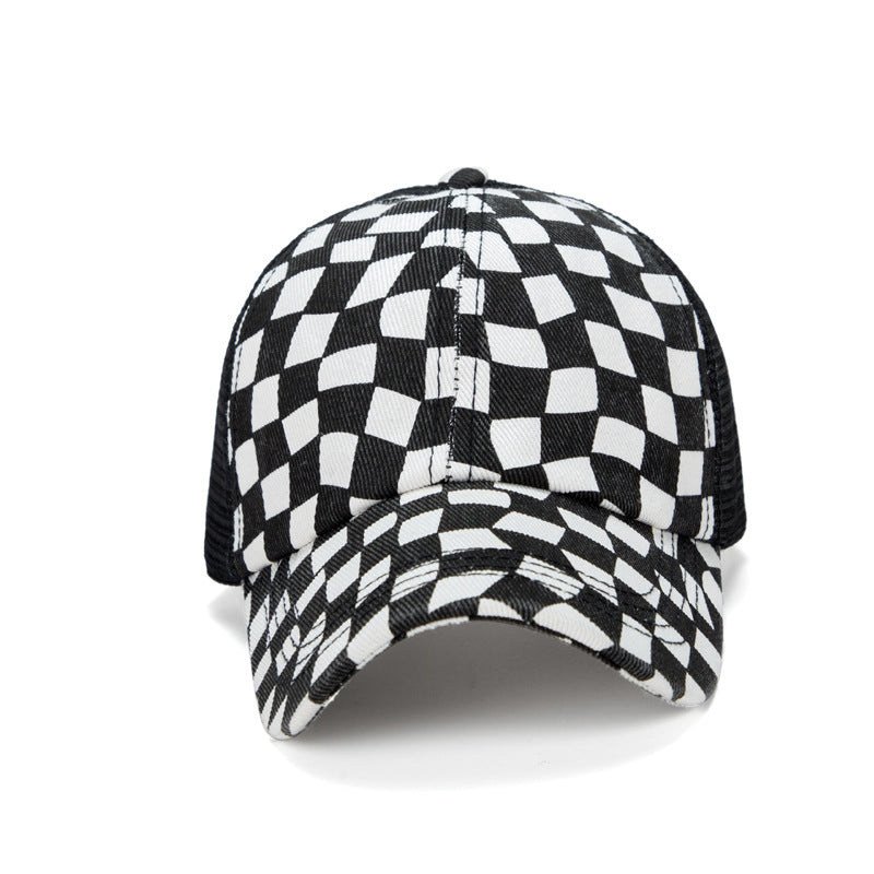 Wholesale Irregular Black and White Plaid Cotton Baseball Cap