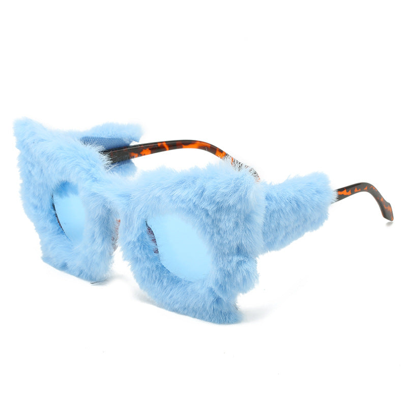 Wholesale Fur-lined Fashion Butterfly Furry Hip-hop Fashion Sunglasses
