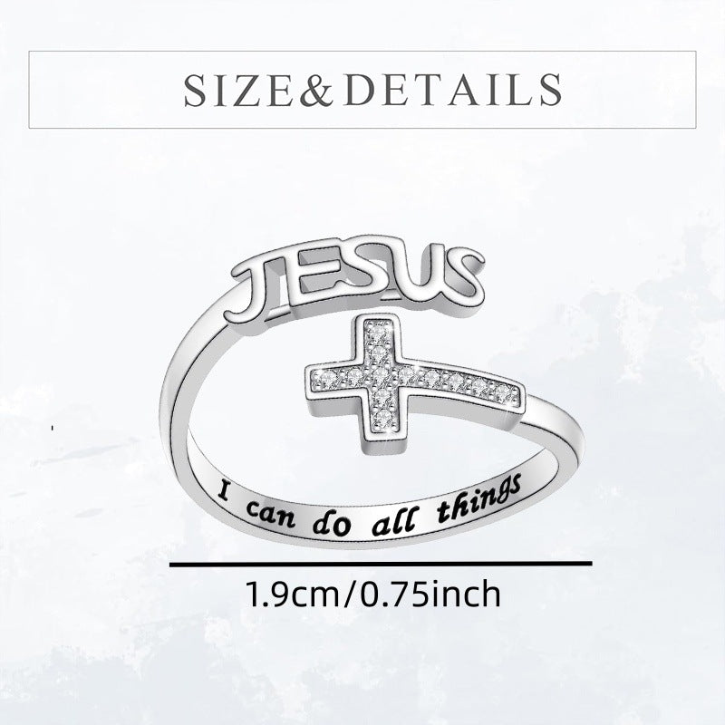 Wholesale Silver engraved cross with adjustable opening ring