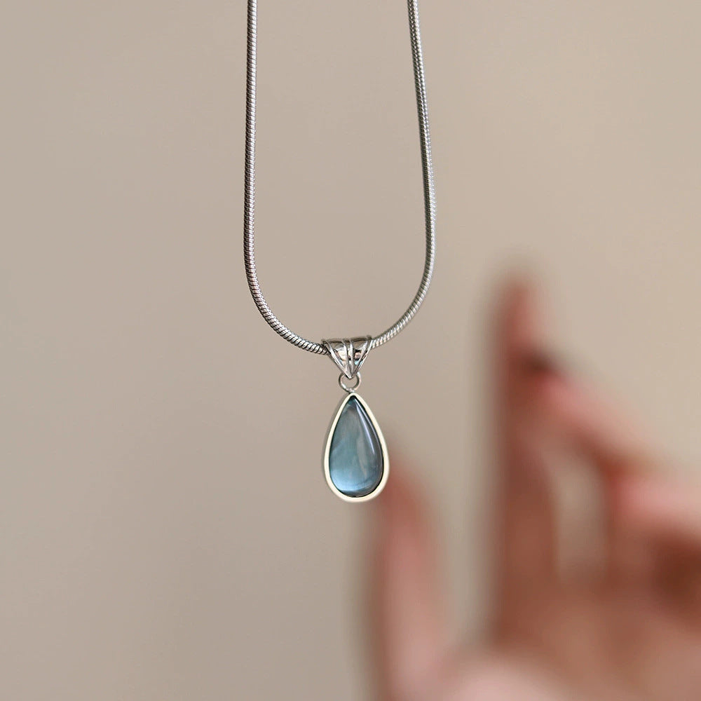 Wholesale Blue Water Drop Pendant Necklace Clavicle Chain