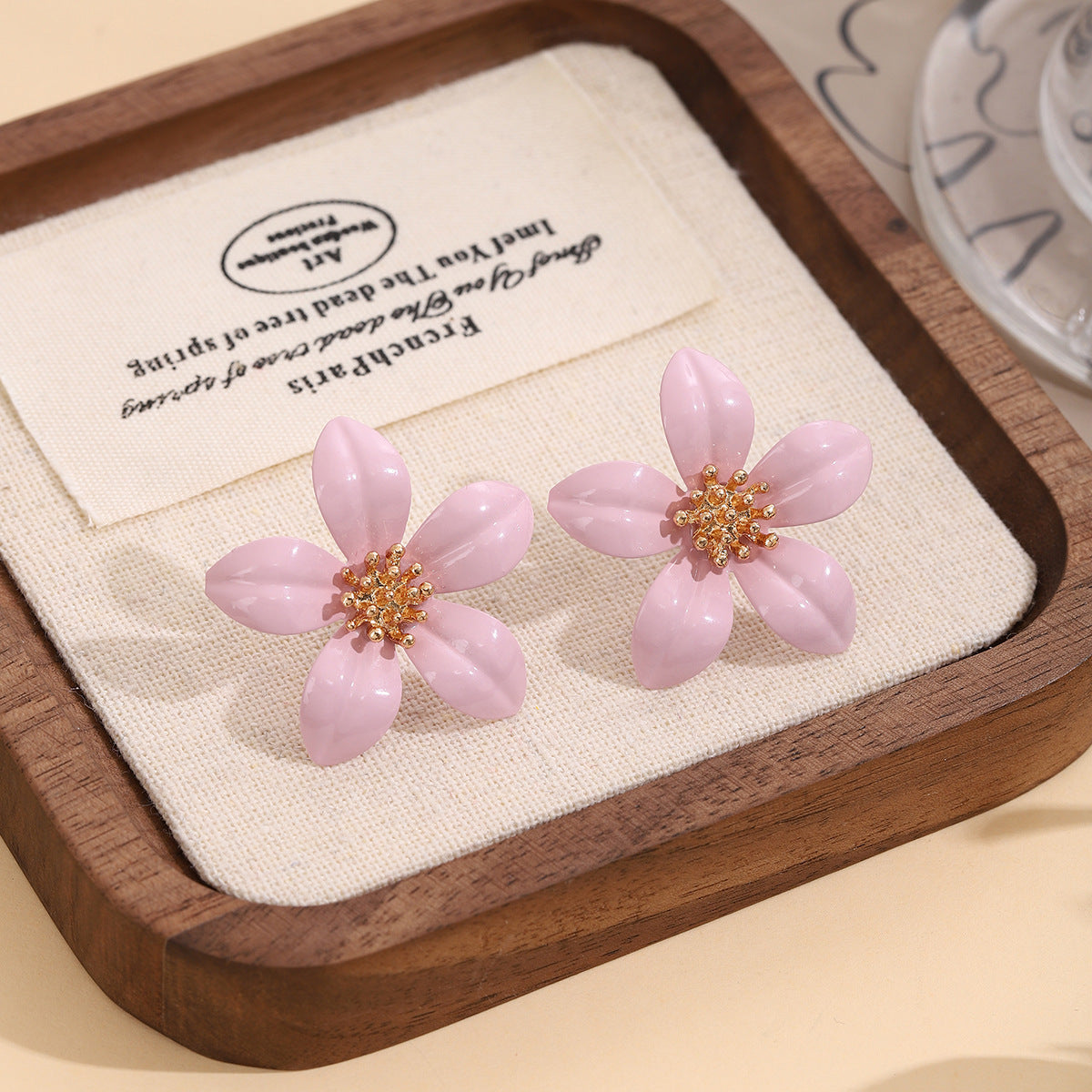 Wholesale Silver Needle Earrings Metal Spray Paint Five-leaf Flower Earrings