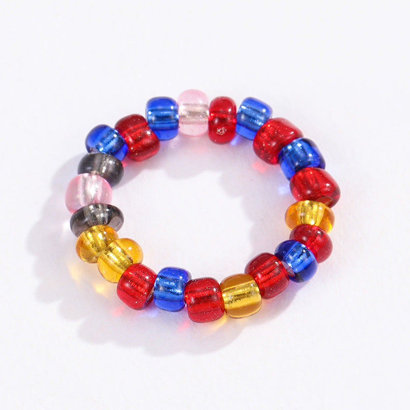 Wholesale Boho Glass Flower Beaded Rice Bead Ring