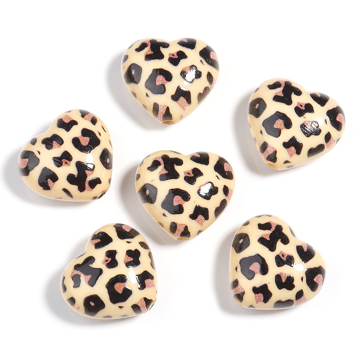 Wholesale 10pcs Colorful leopard print love acrylic beads