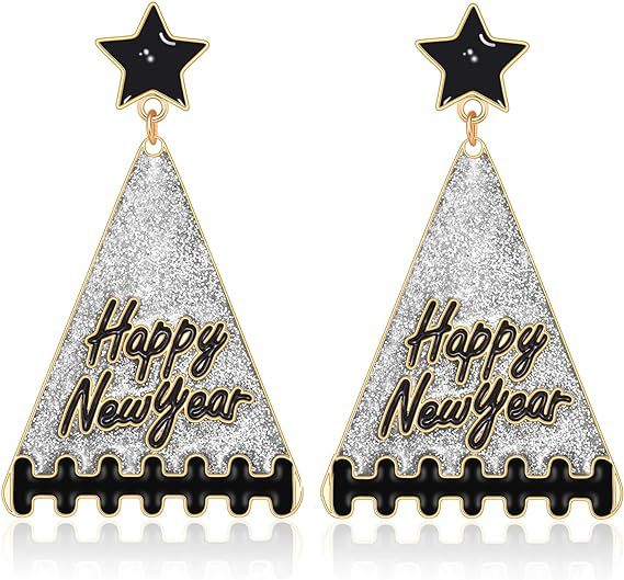 Wholesale Creative Triangle Alloy Happy New Year Christmas Eve Party Earrings