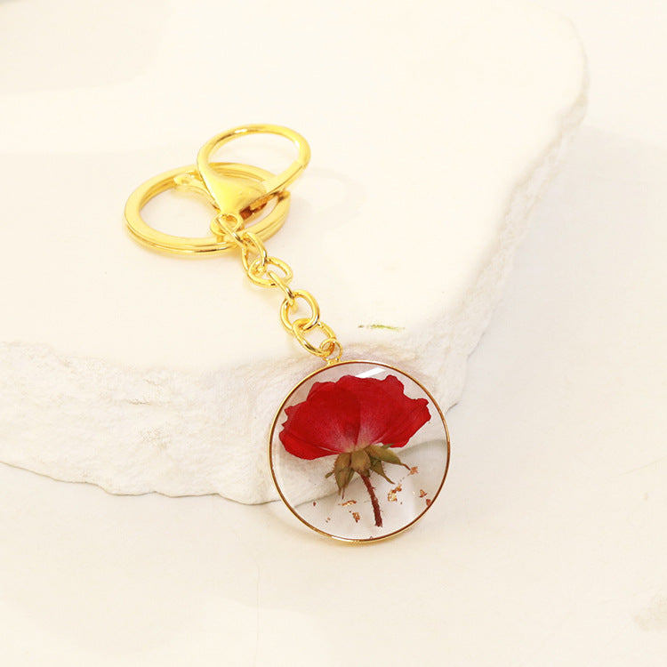 Wholesale 6pcs Dried Flower Resin Specimen Month Flower Keychain