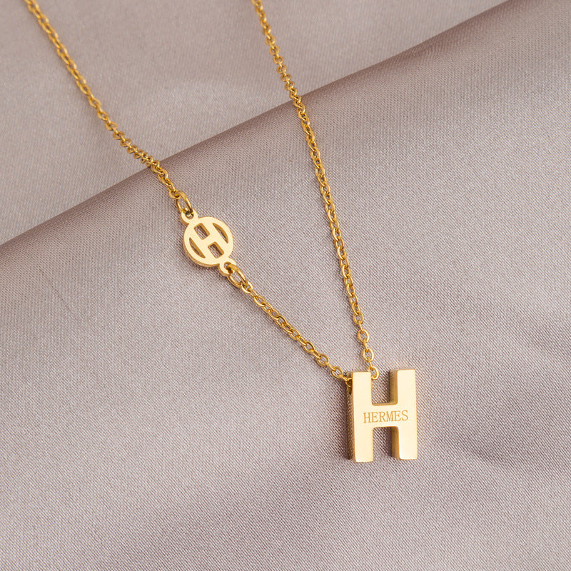 Wholesale English Letter Oval Brand Titanium Steel Non-fading Necklace Clavicle Chain