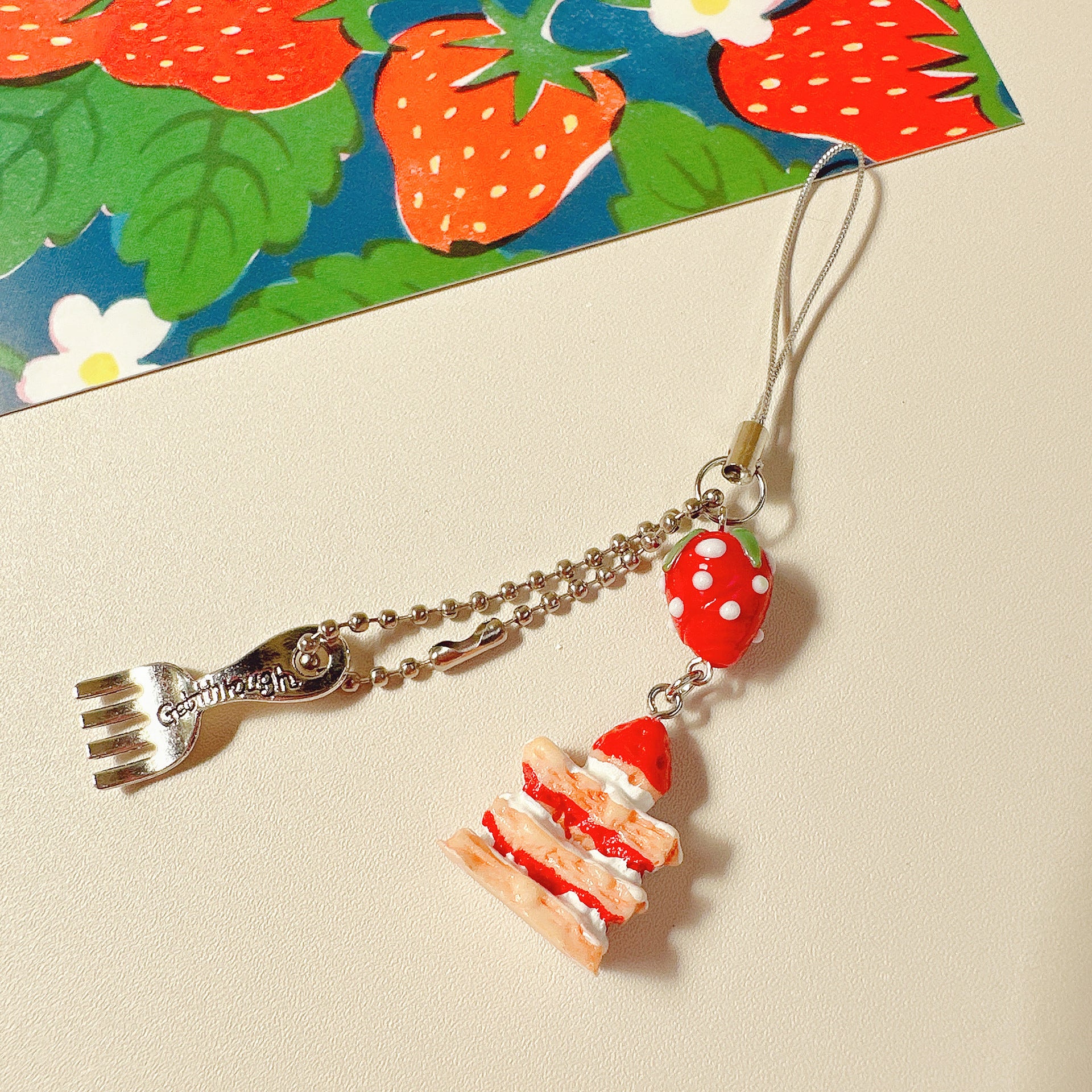 Wholesale Strawberry cake bead cute keychain