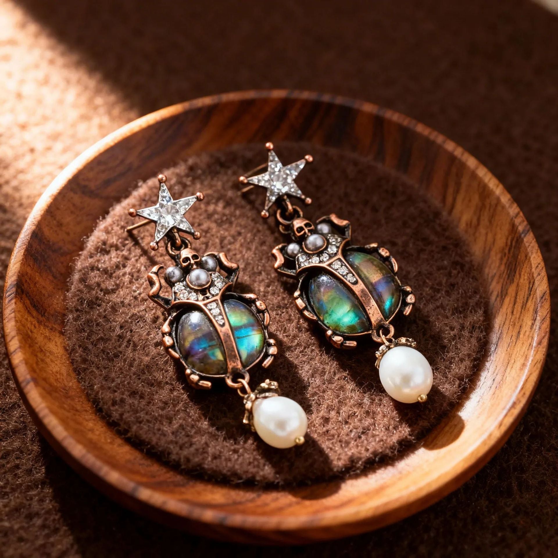 Wholesale Bohemian Beetle Stud Earrings Pearl Shell Ladybug Design Trendy Jewelry Accessory For Boutique Resale