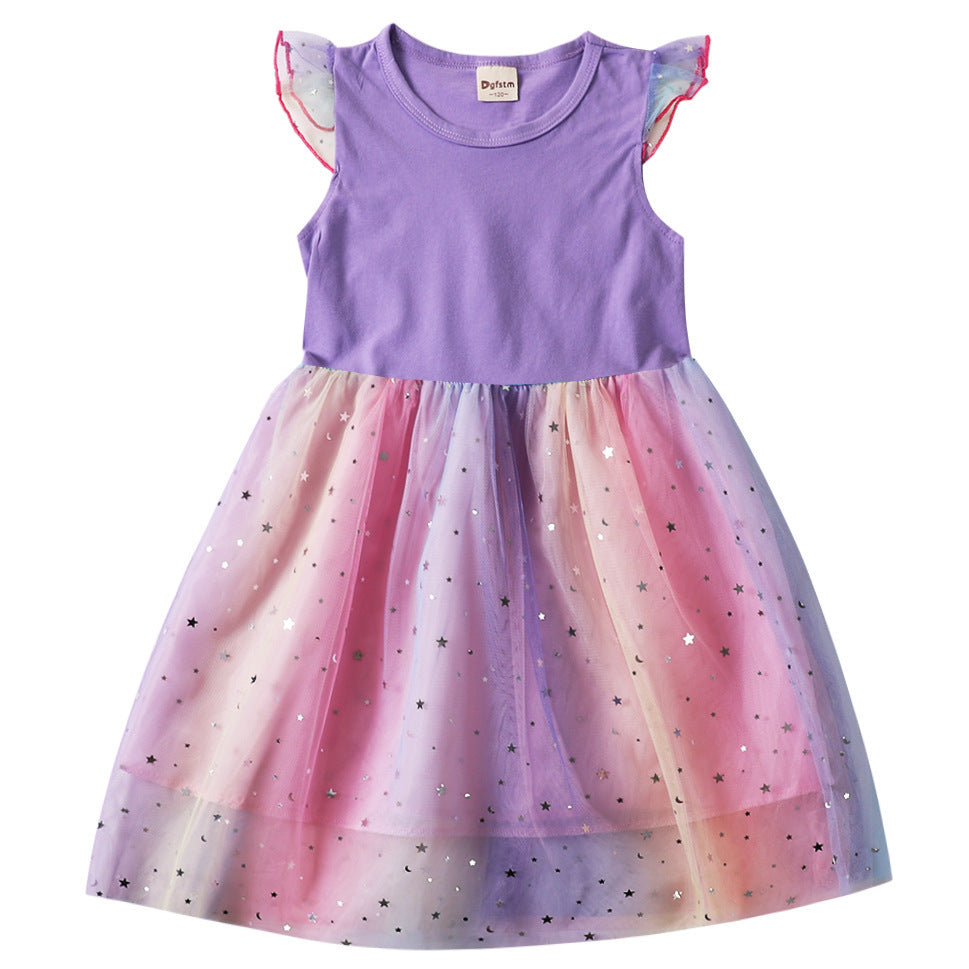 Wholesale Princess Design Girls Summer Short Sleeve Tulle Dress Fashion Toddler Outfit For Party Boutique Resale