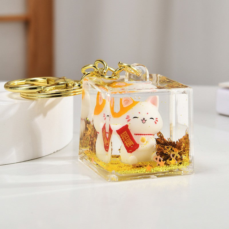 Wholesale Acrylic Golden Flowing Sand Lucky Cat Creative Keychain