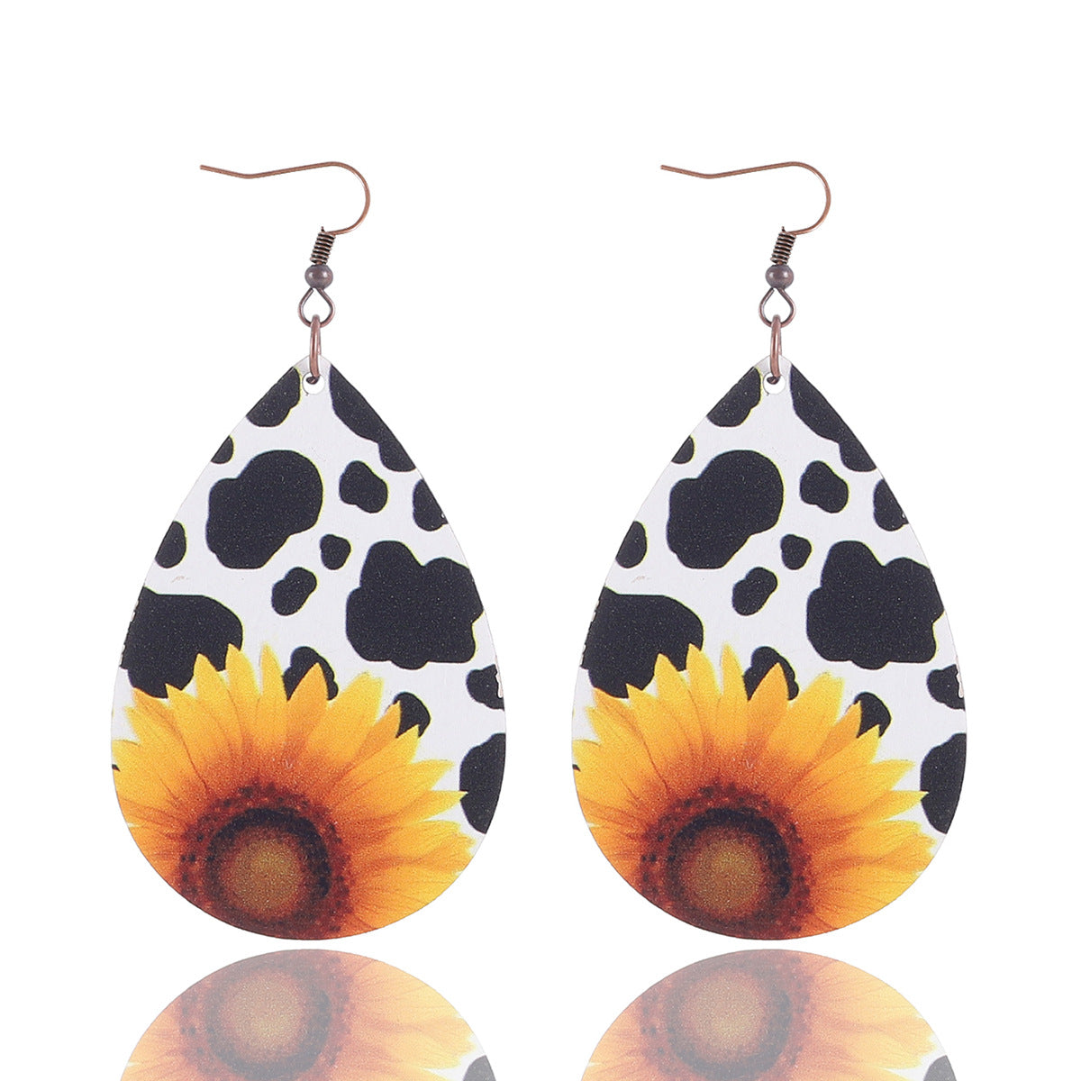 Pendientes de madera de vaca de girasol de forma de lágrima de lágrima al por mayor