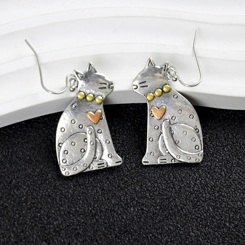 Wholesale Trendy Antique Silver Cat Earrings Cute Pet Shape Zinc Alloy Fashion Jewelry Accessory
