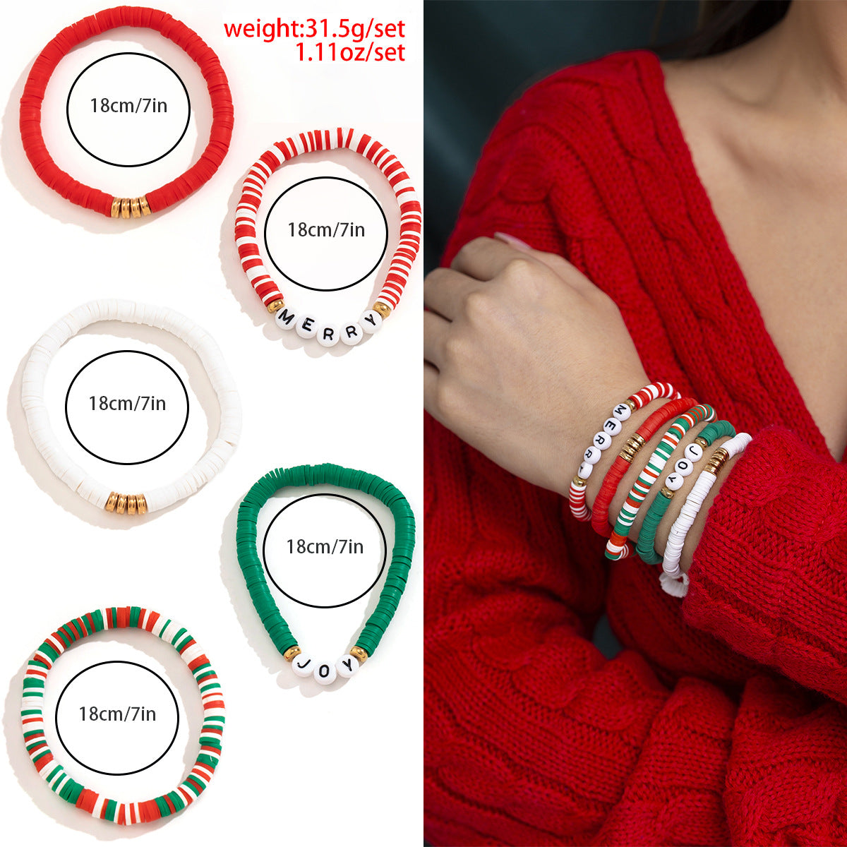Wholesale Christmas letter contrasting bracelet Layered Bracelet Set
